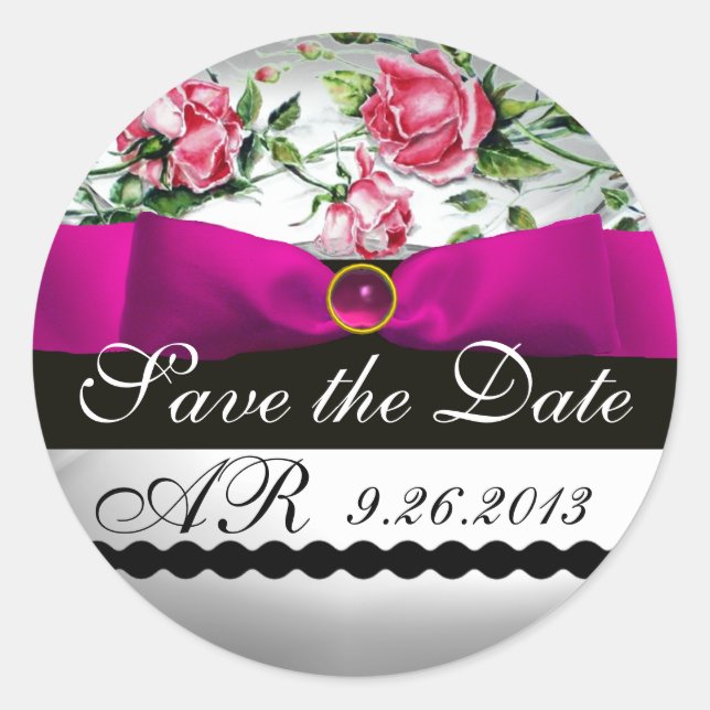 STICKER ROND ROSES ROSES ROSES ROSES ET MONOGRAMME DE FUCHSIA R (Devant)