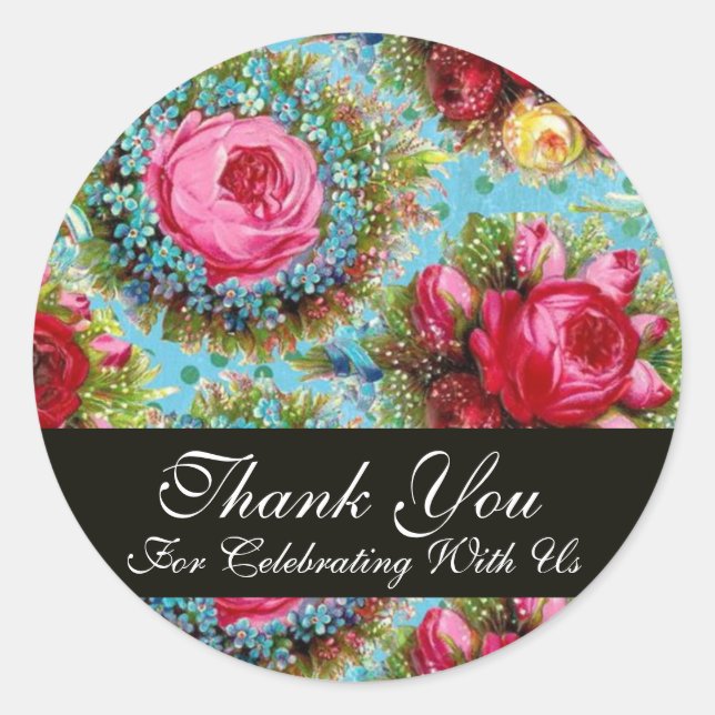 Sticker Rond ROSES ROSES ROSES ROSES ROSES ROUGES ET Merci FLEU (Devant)