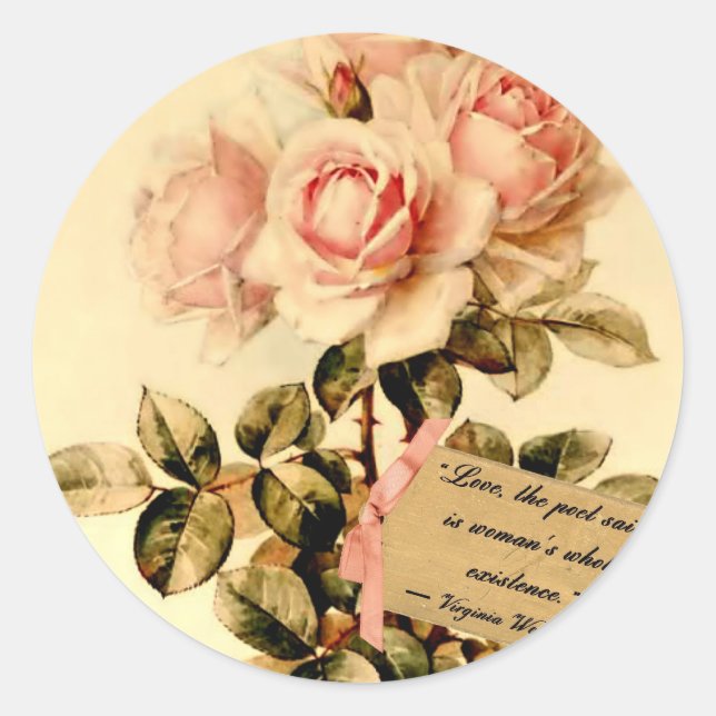 Sticker Rond Roses roses roses victoriennes avec citation motiv (Devant)