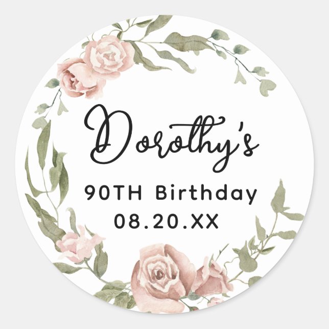 Sticker Rond Roses roses rougeâtres floral 90e Anniversaire Sce (Devant)