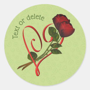Sticker Rond Roses rouges Coeur rouge Personnalisé