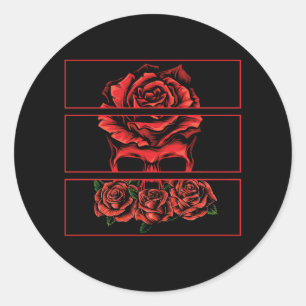 Sticker Rond Roses rouges Crâne gothique Wicca Fleurs gothique