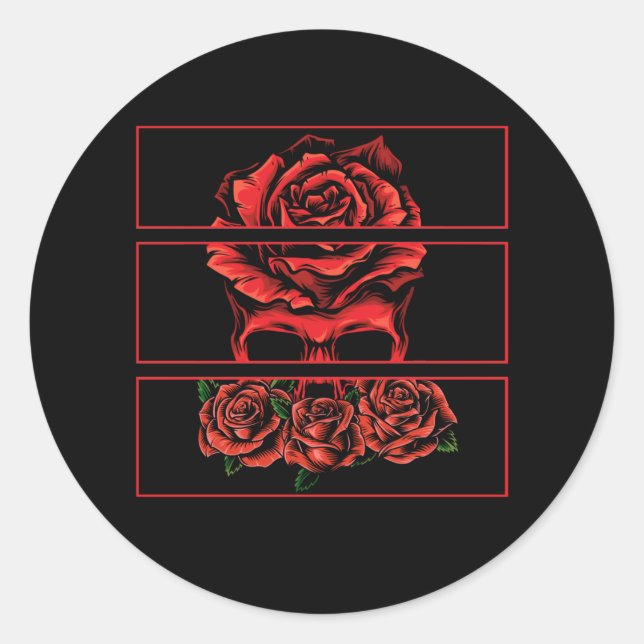 Sticker Rond Roses rouges Crâne gothique Wicca Fleurs gothiques (Devant)
