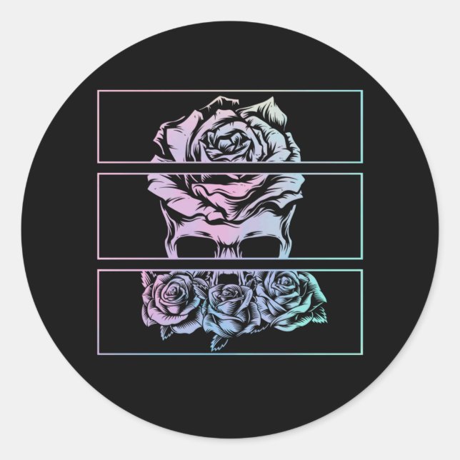 Sticker Rond Roses rouges Crâne gothique Wicca Pastel Fleurs go (Devant)