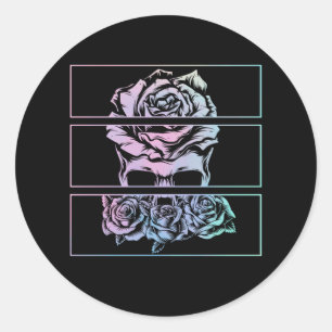 Sticker Rond Roses rouges Crâne gothique Wicca Pastel Fleurs go