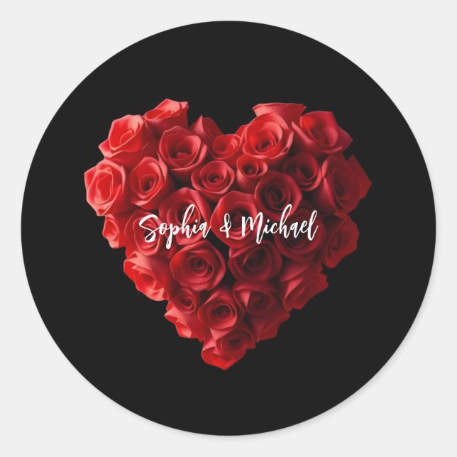 Sticker Rond Roses Rouges en forme de Cœur- (Devant)