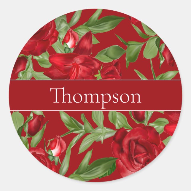 Sticker Rond Roses rouges et Lily Floral (Devant)