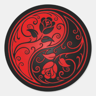 Sticker Rond Roses rouges et noirs de Yin Yang