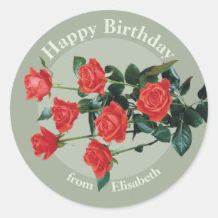 Sticker Rond Roses rouges Joyeux anniversaire d'Elisabeth CC088