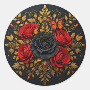 Sticker Rond Roses Rouges & Noires Floraison Romantique