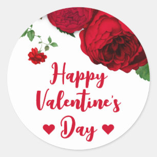 Sticker Rond Roses rouges romantiques à la Saint-Valentin blanc