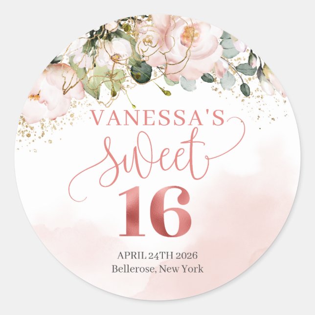 Sticker Rond Roses rousses rose rousse eucalyptus sweet sixteen (Devant)