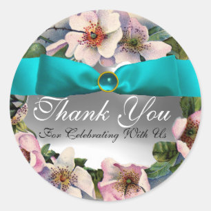 Sticker Rond Roses SAUVAGES AVEC AQUA BLUE, RIBBON TURQUOISE, M