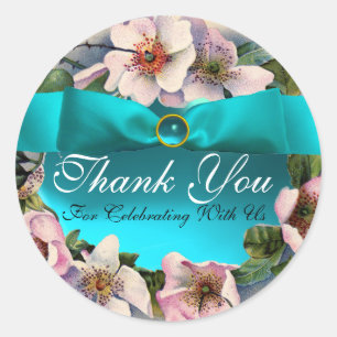 Sticker Rond Roses SAUVAGES AVEC AQUA BLUE, RIBBON TURQUOISE, M
