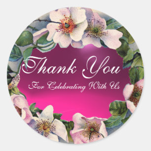 Sticker Rond Roses SAUVAGES AVEC PIERRE DE GEM DE FUCHSIA ROSE,