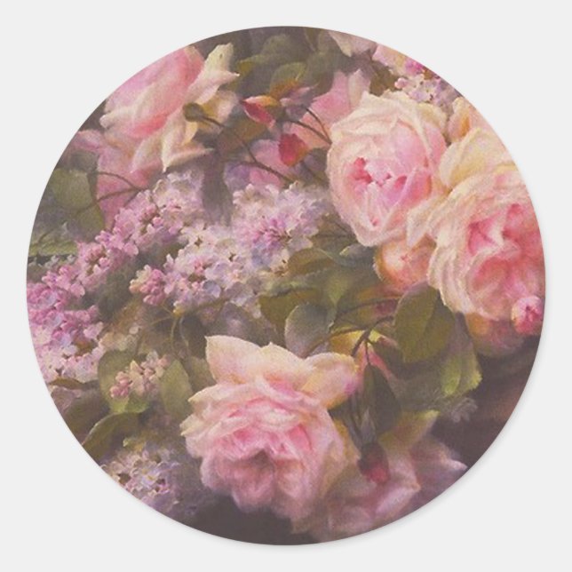 Sticker Rond Roses victoriens et Lilacs (Devant)