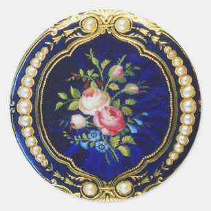 Sticker Rond ROSES vintages ET FLEURS AUX PERLES