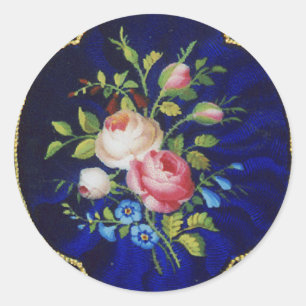 Sticker Rond ROSES vintages ET FLEURS EN BLEU