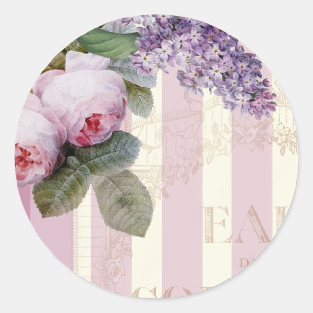 Sticker Rond Roses vintages et Lilac (Devant)