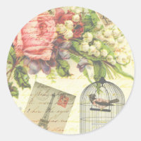 Roses vintages et oiseaux en cage