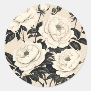 Sticker Rond Roses vintages Et Pies Sur Crème