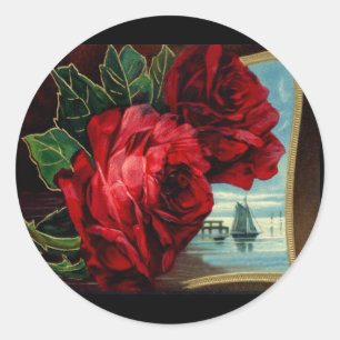 Sticker Rond Roses vintages et voilier
