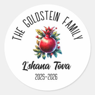 Sticker Rond Rosh Hashanah Jour de l'An juif Nom personnalisé H