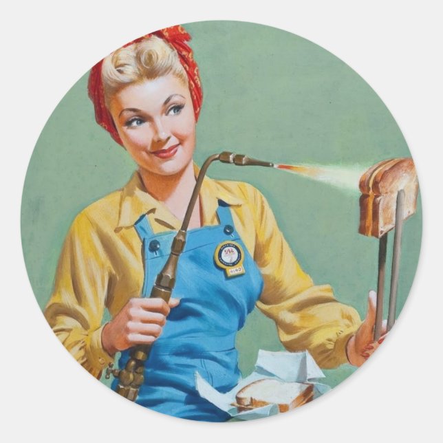 Sticker Rond Rosie le Riveter fait du fromage rôti (Devant)