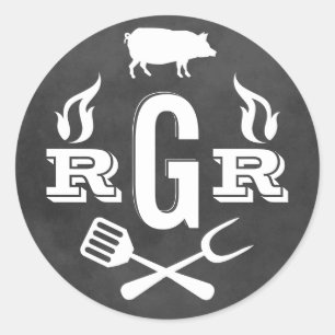 Sticker Rond Rôtisserie de porc au barbecue à la craie rustique
