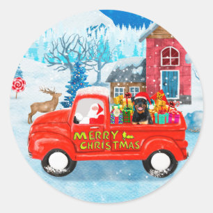Sticker Rond Rottweiler Chien Livraison de Noël Camion Neige