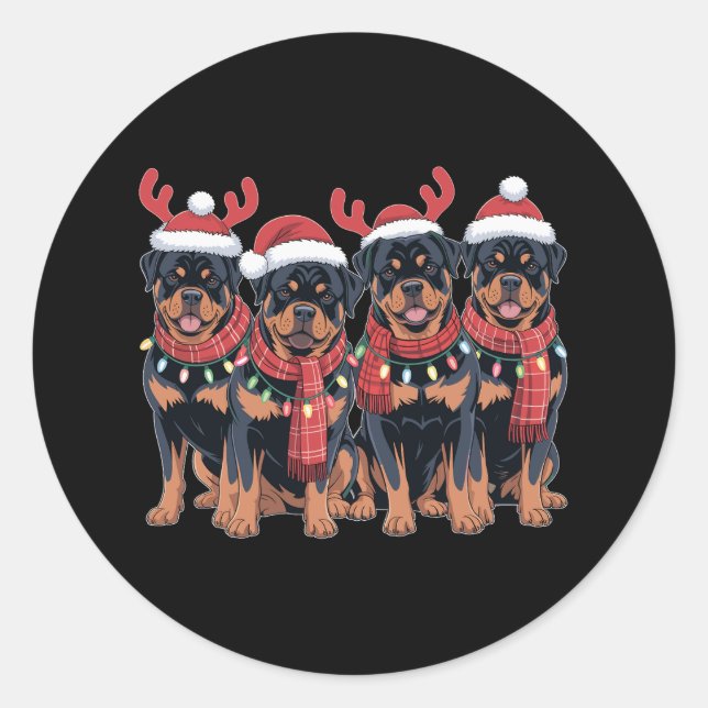 Sticker Rond Rottweiler Chien Noël Noël Noël Noël Famille Papa  (Devant)