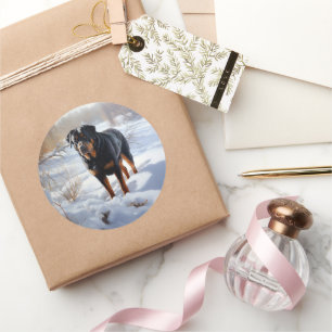 Sticker Rond Rottweiler Laisser neiger Noël