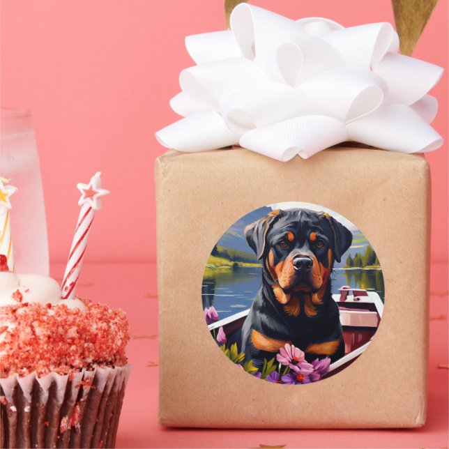 Sticker Rond Rottweiler sur une pédale : une aventure Pittoresq (Fête)