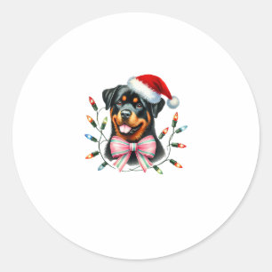 Sticker Rond Rotweiler Chien avec Coquette Bow Noël Matchine