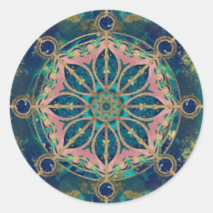 Sticker Rond Roue de Dharma - Pierre de Dharmachakra et or