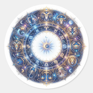 Sticker Rond Roue du zodiaque céleste avec 12 signes astrologiq