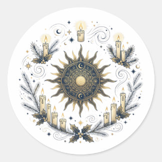 Sticker Rond Roue solaire du solstice d'hiver avec bougies