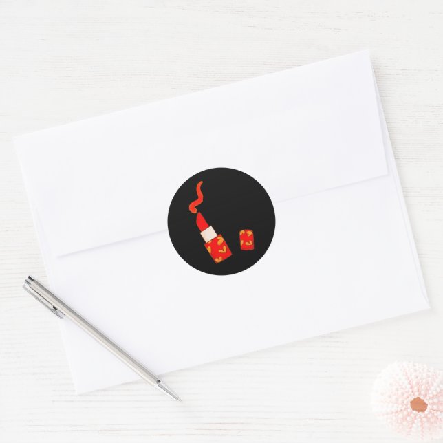 Sticker Rond Rouge à lèvres à motif de cœur design Pop Art (Enveloppe)