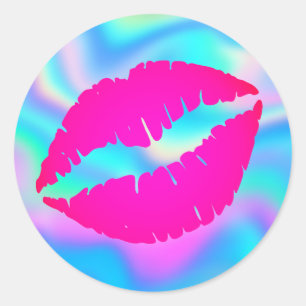 Sticker Rond Rouge à lèvres ombré rose chaud Baiser iridescent 