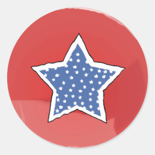 Sticker Rond Rouge avec étoile bleue et étoiles blanches 4 juil