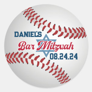 Sticker Rond Rouge, Blanc, Baseball Navy Bar Mitzvah