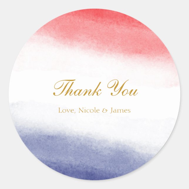 Sticker Rond Rouge Blanc & Bleu Aquarelle Patriotique Party Fav (Devant)