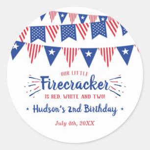 Sticker Rond Rouge, Blanc & Deux ! 4 juillet 2e anniversaire