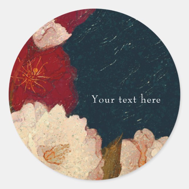 Sticker Rond Rouge & Blanc Élégant Moderne Chic Floral Favorise (Devant)