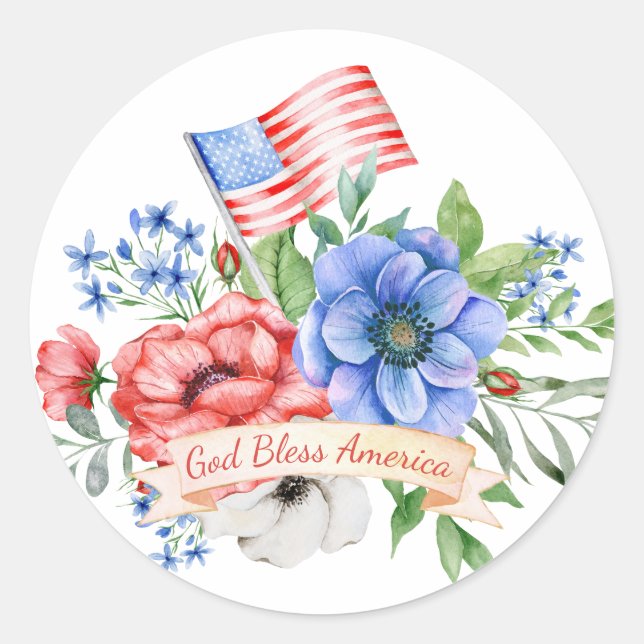 Sticker Rond Rouge blanc et bleu | Dieu bénisse l'Amérique (Devant)