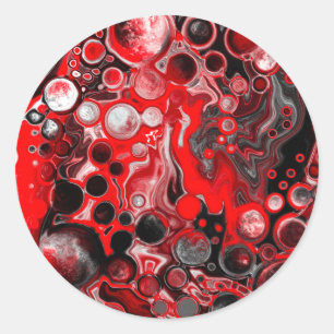 Sticker Rond Rouge blanc et noir pour peinture effet fluid Art