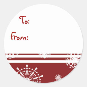 Sticker Rond Rouge blanc Noël Flocon de neige Tags cadeaux