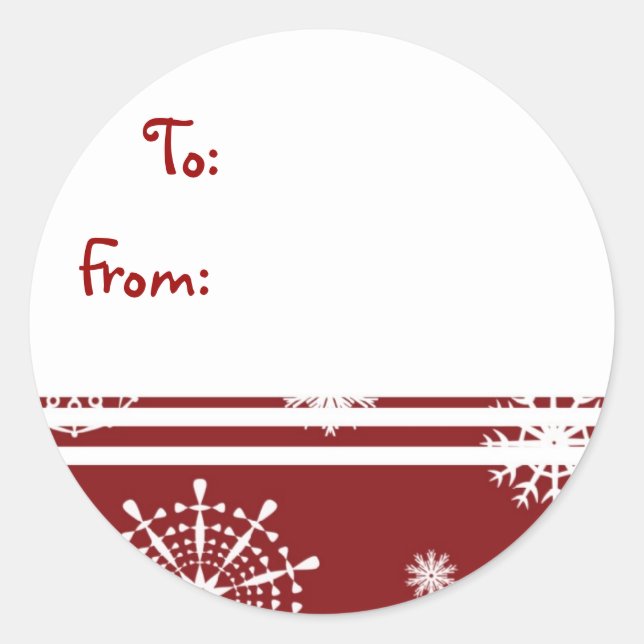 Sticker Rond Rouge blanc Noël Flocon de neige Tags cadeaux (Devant)