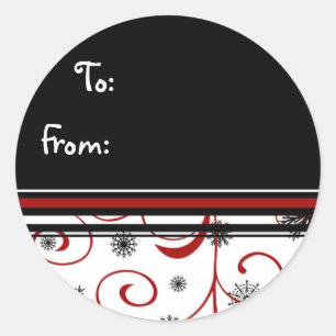 Sticker Rond Rouge Blanc Noir Noël Flocon de neige Tags cadeaux