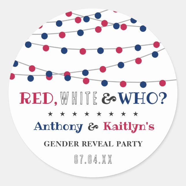 Sticker Rond Rouge, Blanc & Qui ? 4 juillet Parti de la révélat (Devant)